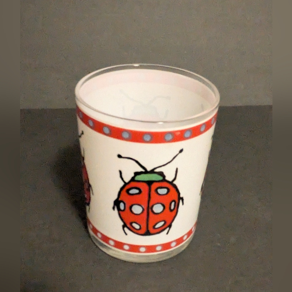 Ladybug Themed Juice Glass Vintage 4 1/4" Height 3 1/4" Width